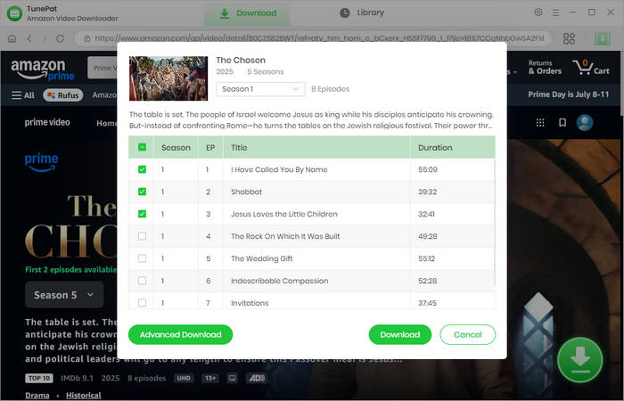 pick season and episodes