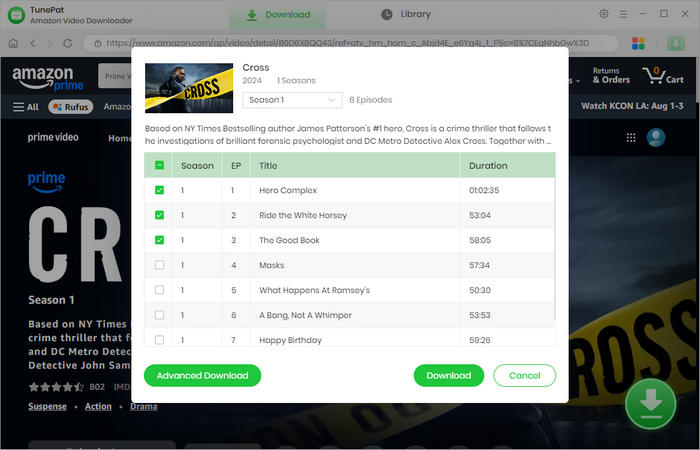 choose season and episode of amazon video