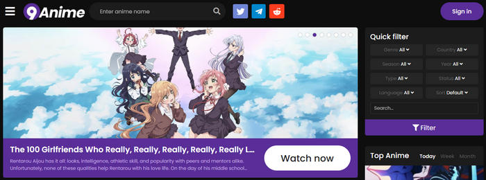 anime websites unblocked : 9anime