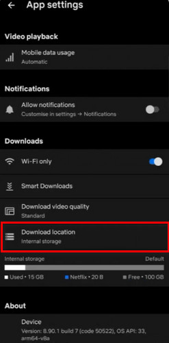 change netflix download location on android or amazon fire device