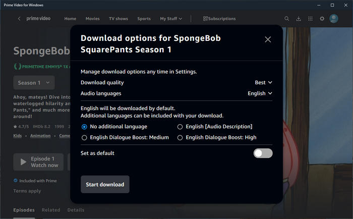 download title on amazon prime videos for pc