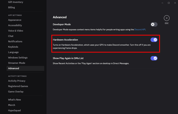 disable hardware acceleration on discord