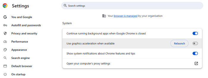 turn off hardware acceleration on chrome