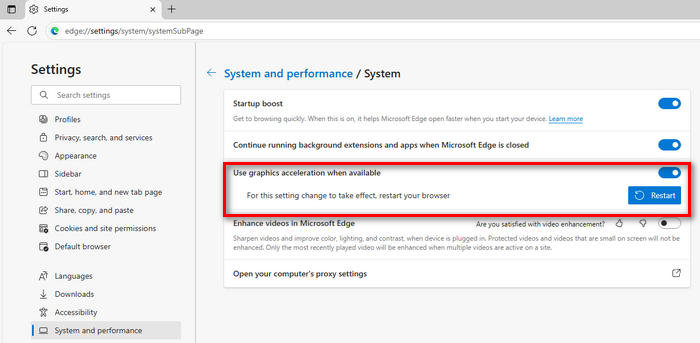 turn off hardware acceleration on edge