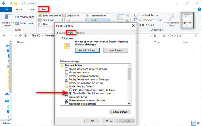 show hidden files on windows 10