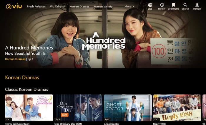 korean drama websites : Viu