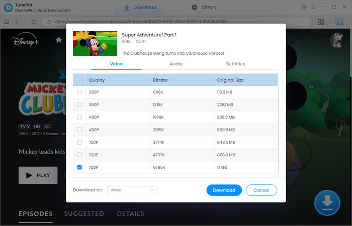 advanced download settings for Disney plus videos 