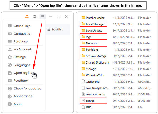 send log files and login cache