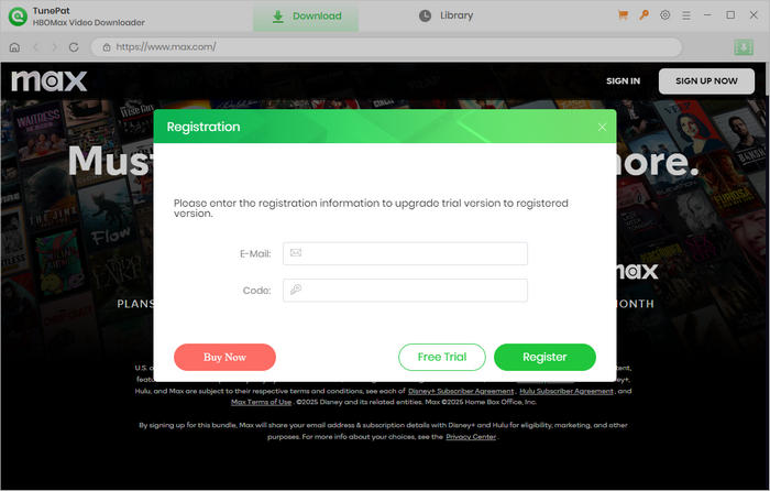 register for TunePat HBOMax Video Downloader Windows