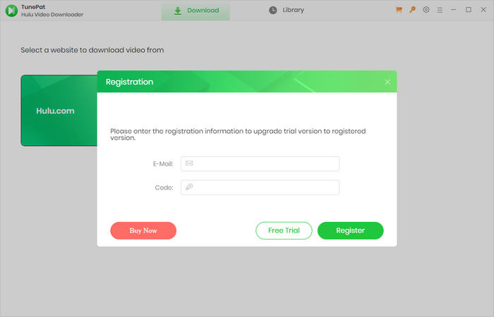 register TunePat Hulu Video Downloader Windows