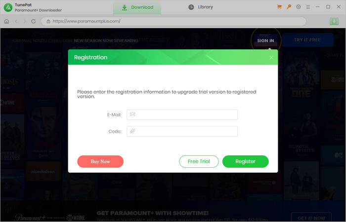 register for TunePat ParamountPlus Video Downloader
