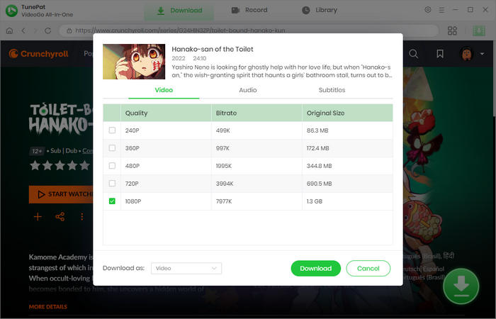 specify crunchyroll video quality, audio, and subtitles