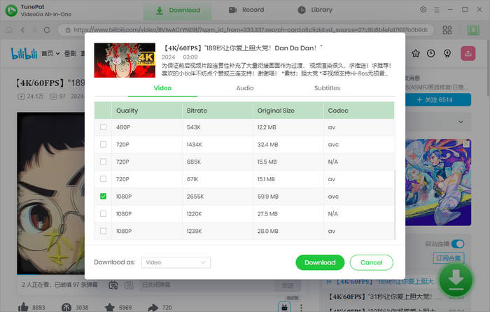 choose to download 1080p, 2k, 4k, 8k