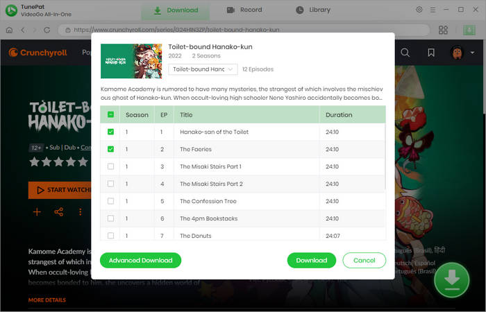 choose a season and episodes to download