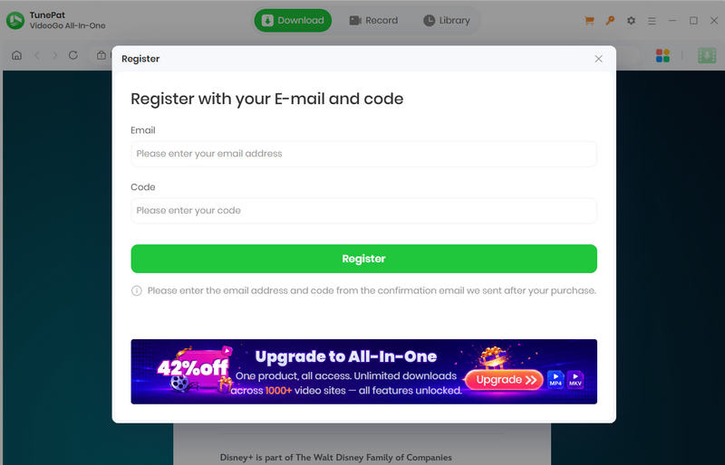 Register TunePat DisneyPlus Video Downloader