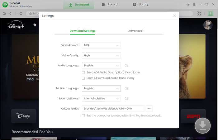 choose settings for downloading cartoons