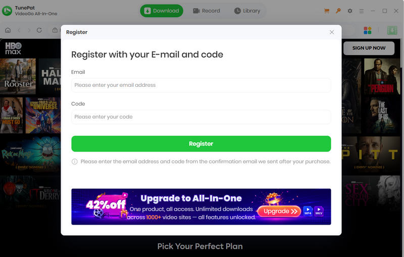 Register TunePat HBOMax Video Downloader