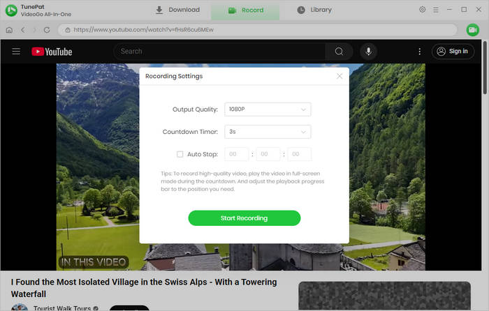 choose record settings