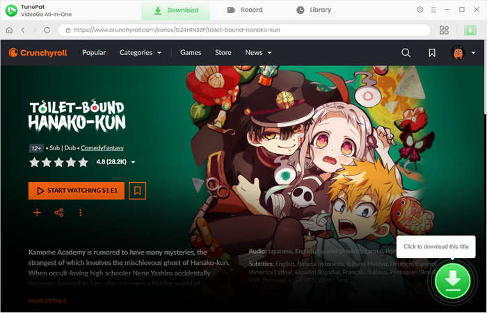 open a crunchyroll anime to download