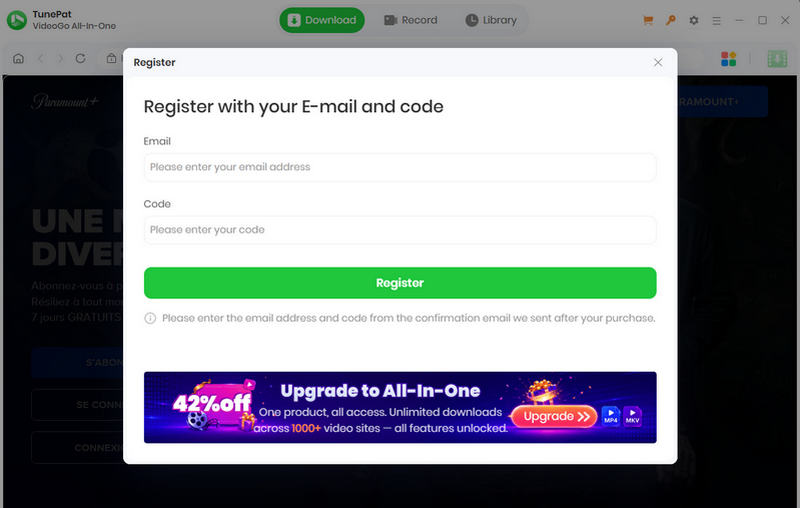 Register TunePat ParamountPlus Video Downloader