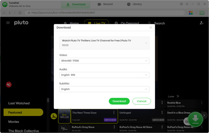 choose output settings for pluto video