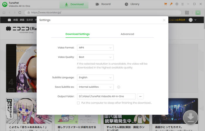 choose download settings for niconico videos